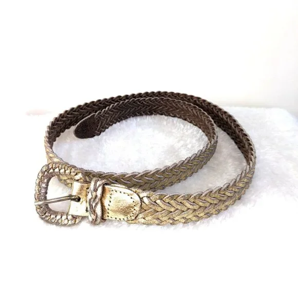 Genuine Leather Vintage Belt Metallic Woven Braid Vintage 80s Gold Braided Belt: Metallic Woven XXL - Etsy main image 2